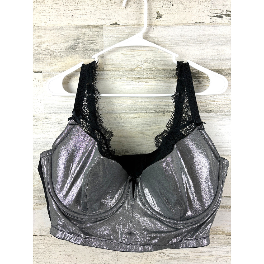 Cacique Womens 44DD Silver Lace Balconette Bra Lightly Lined NWT Luxe